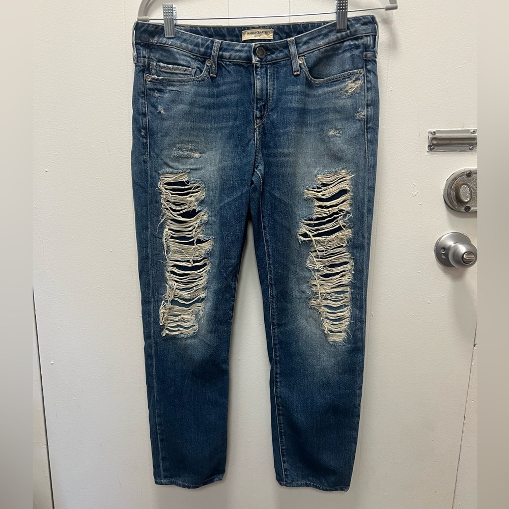 Levi's Made & Crafted Pins Skinny Distressed Blue Jeans.